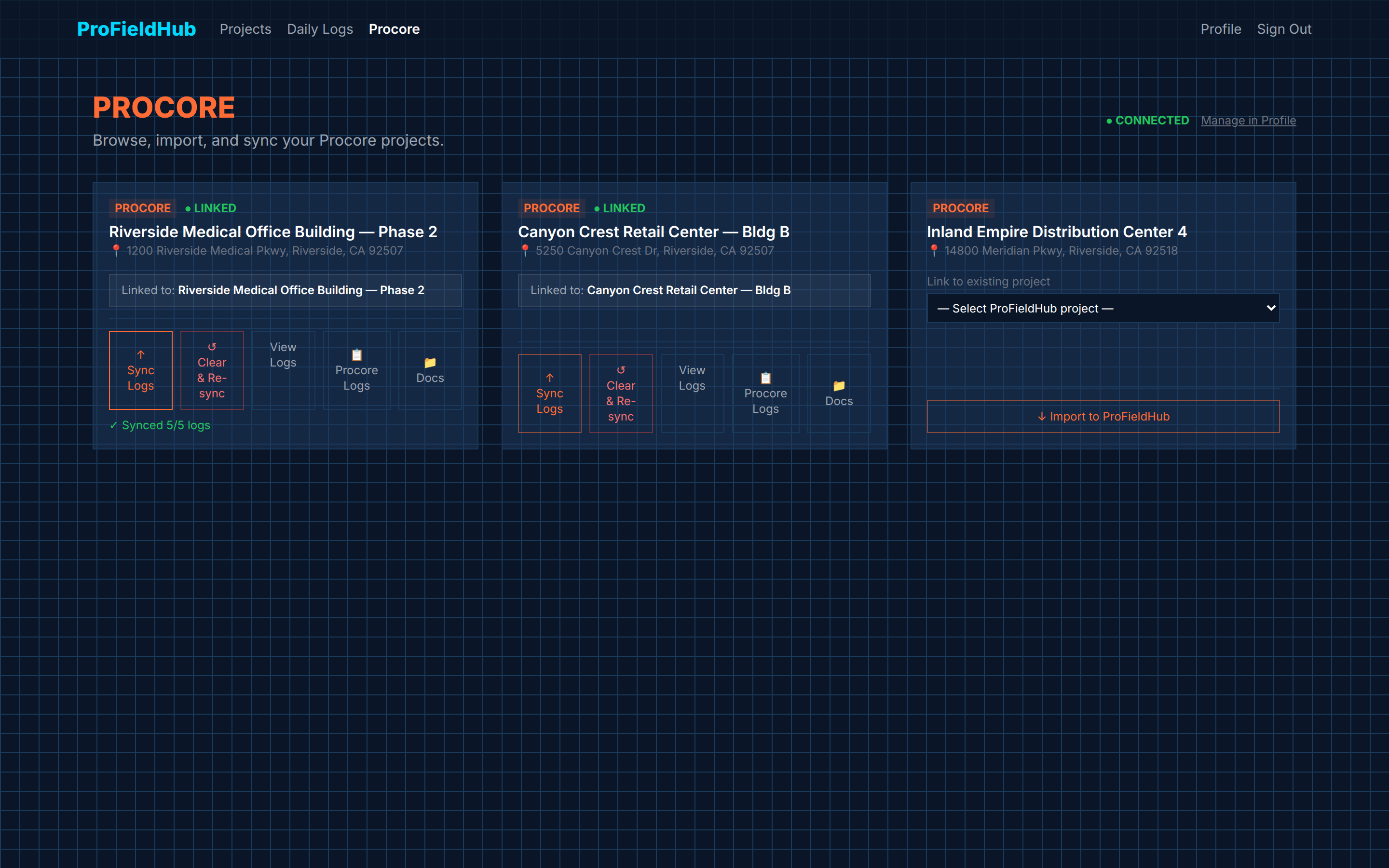 Procore: Link projects and sync daily logs to Procore